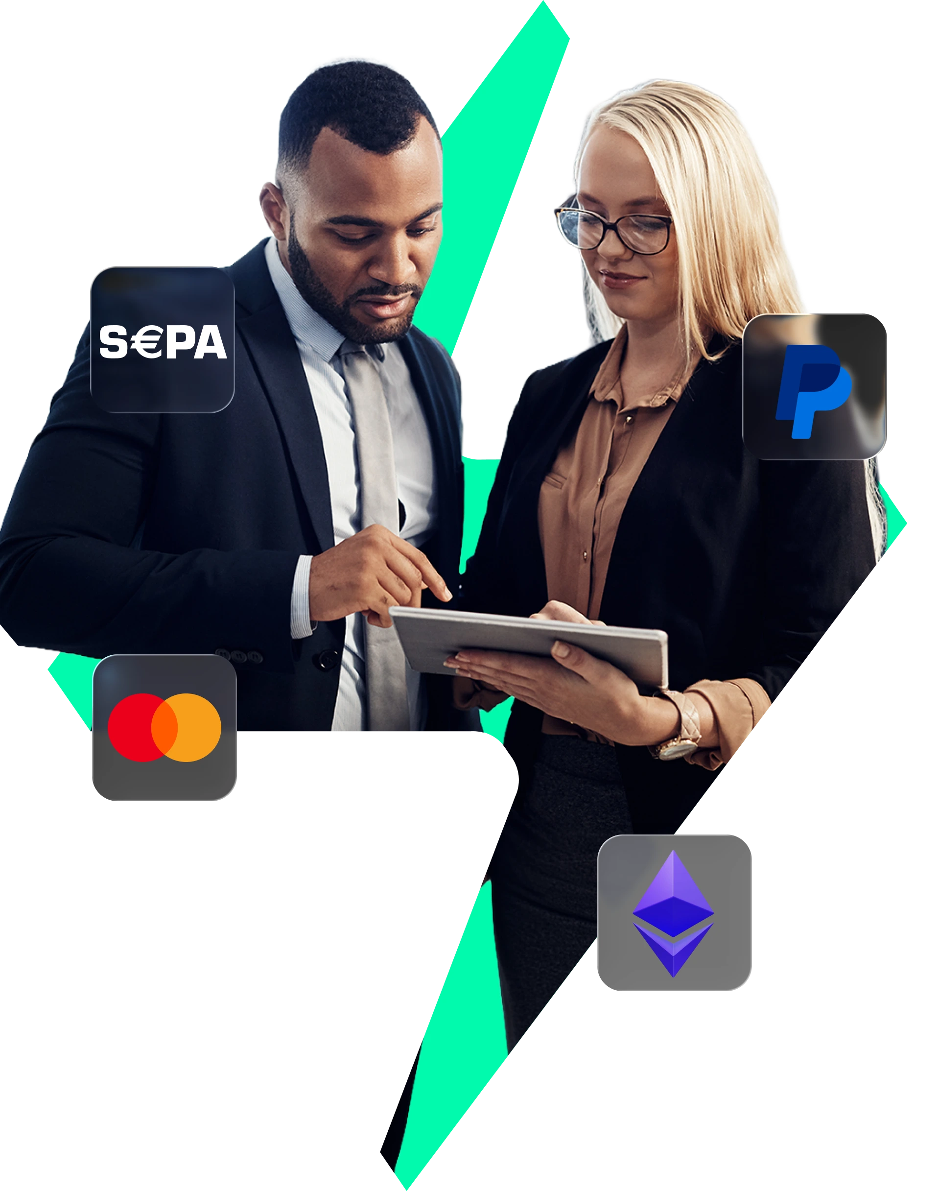 Two professionals reviewing Lightning payments on a laptop