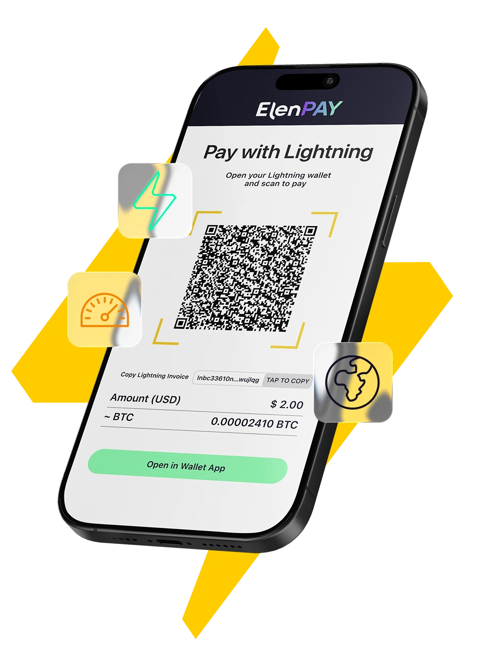 ElenPAY Lightning payment screen on a mobile phone